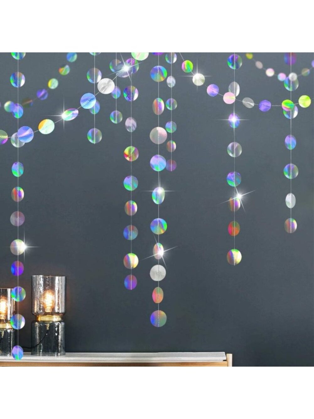 Iridescent Holographic Circle Garlands | Disco Theme Party Decor & Streamers